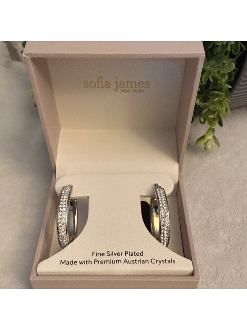 Silver plated Austrian Crystals Women’s Silver Hoop Earrings